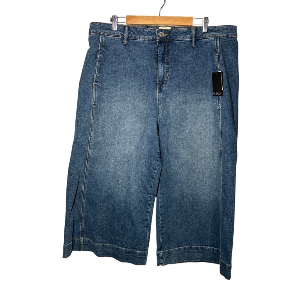 ELOQUII | Women's Blue Cropped Wide Leg Denim Jeans size 18 Stretch Cotton NEW - Picture 2 of 16